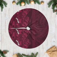 Burgundy Hibiscus Monstera Seamless Kakau Hawaii Tree Skirt