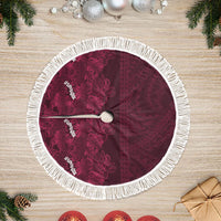Burgundy Hibiscus Monstera Seamless Kakau Hawaii Tree Skirt