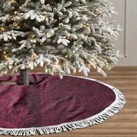 Burgundy Hibiscus Monstera Seamless Kakau Hawaii Tree Skirt