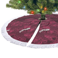 Burgundy Hibiscus Monstera Seamless Kakau Hawaii Tree Skirt