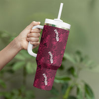 Burgundy Hibiscus Monstera Seamless Kakau Hawaii Tumbler With Handle LT14 - Polynesian Pride