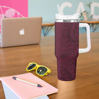 Burgundy Hibiscus Monstera Seamless Kakau Hawaii Tumbler With Handle LT14 - Polynesian Pride