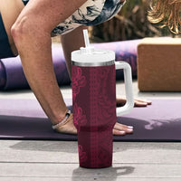 Burgundy Hibiscus Monstera Seamless Kakau Hawaii Tumbler With Handle LT14 - Polynesian Pride