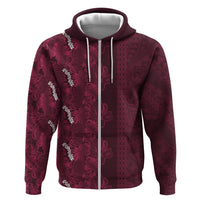 Burgundy Hibiscus Monstera Seamless Kakau Hawaii Zip Hoodie LT14 Zip Hoodie Burgundy - Polynesian Pride