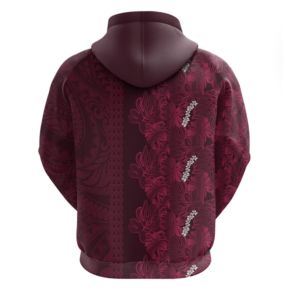 Burgundy Hibiscus Monstera Seamless Kakau Hawaii Zip Hoodie LT14 - Polynesian Pride
