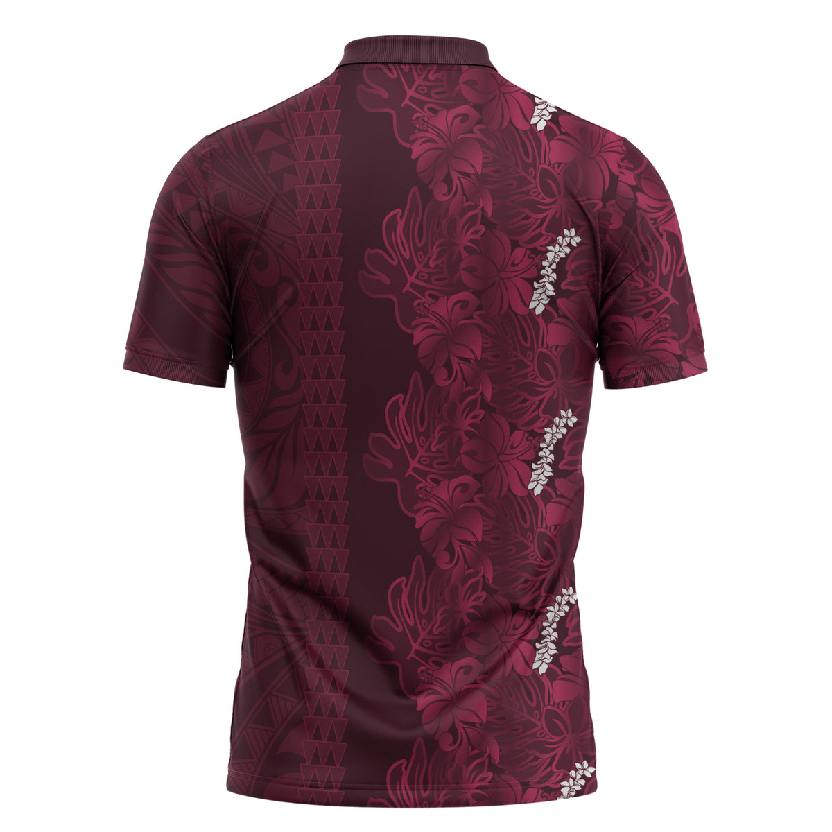 Burgundy Hibiscus Monstera Seamless Kakau Hawaii Zipper Polo Shirt LT14 - Polynesian Pride