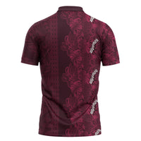 Burgundy Hibiscus Monstera Seamless Kakau Hawaii Zipper Polo Shirt LT14 - Polynesian Pride