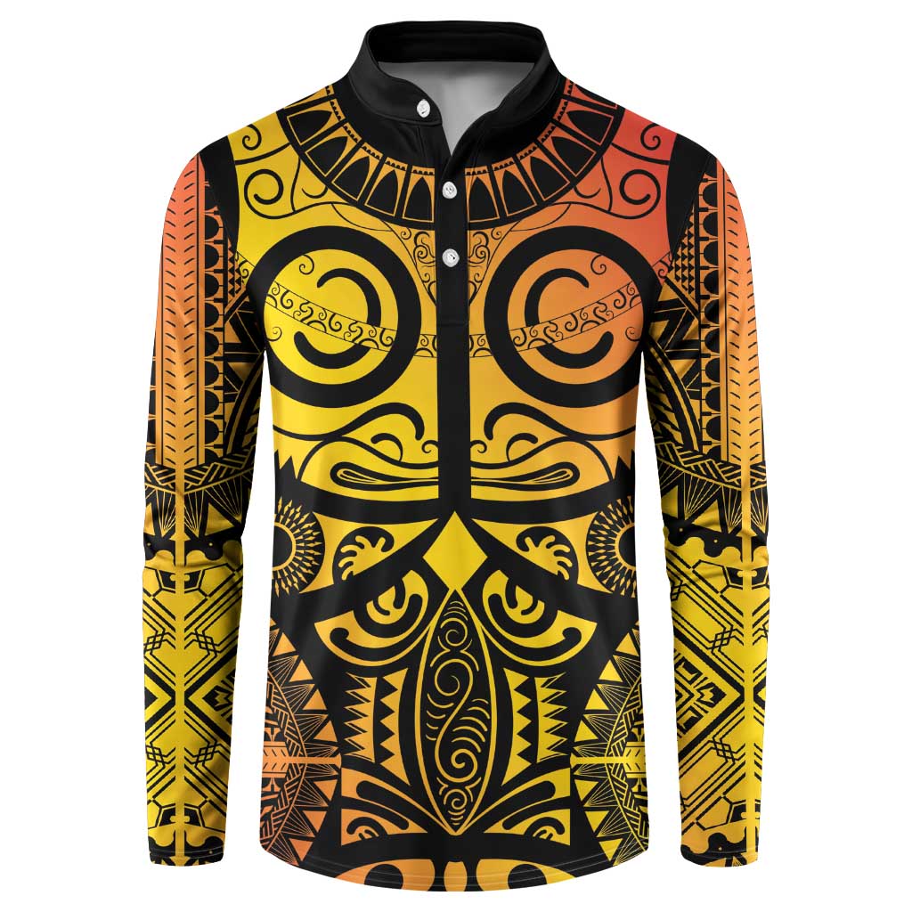 Marquesas Islands Button Sweatshirt Marquesan Tattoo Yellow Gradient LT14 Yellow - Polynesian Pride
