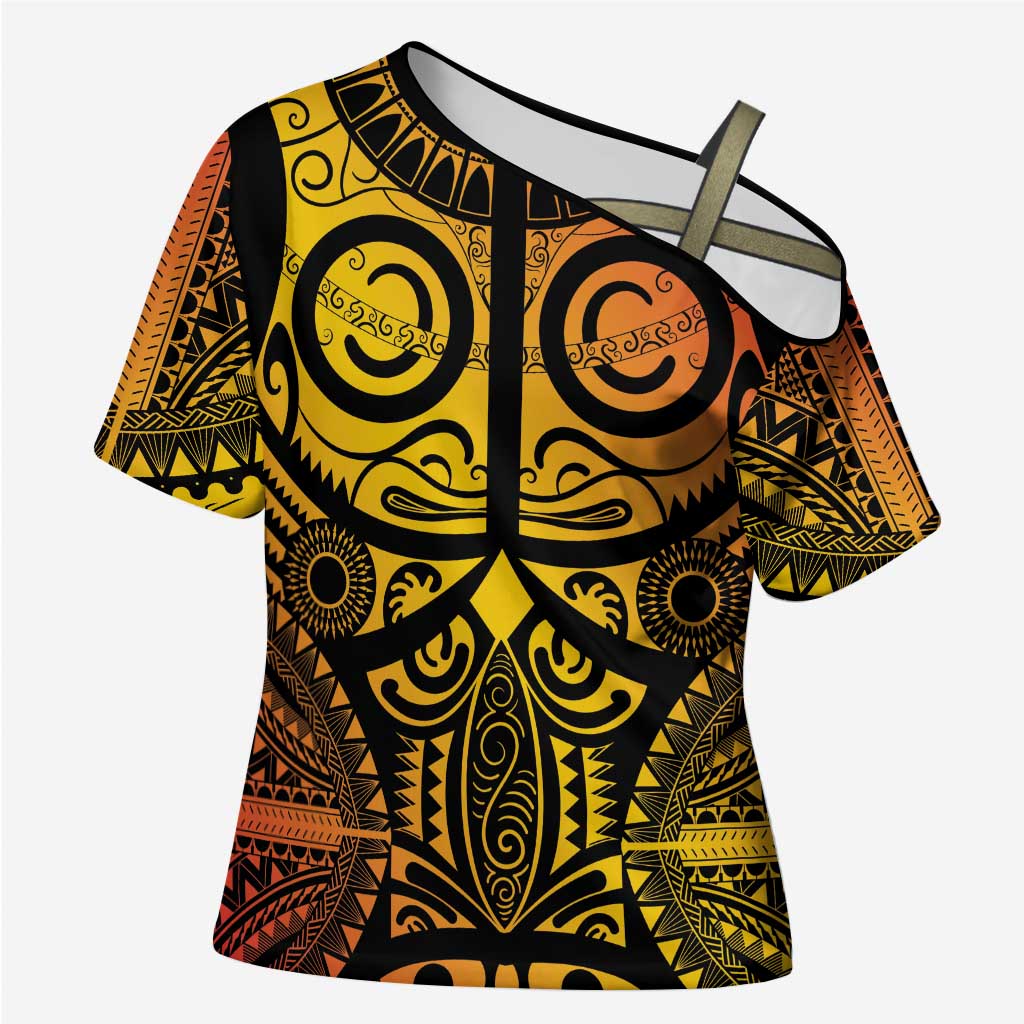 Marquesas Islands Cross Shoulder Shirt Marquesan Tattoo Yellow Gradient LT14 Female Yellow - Polynesian Pride