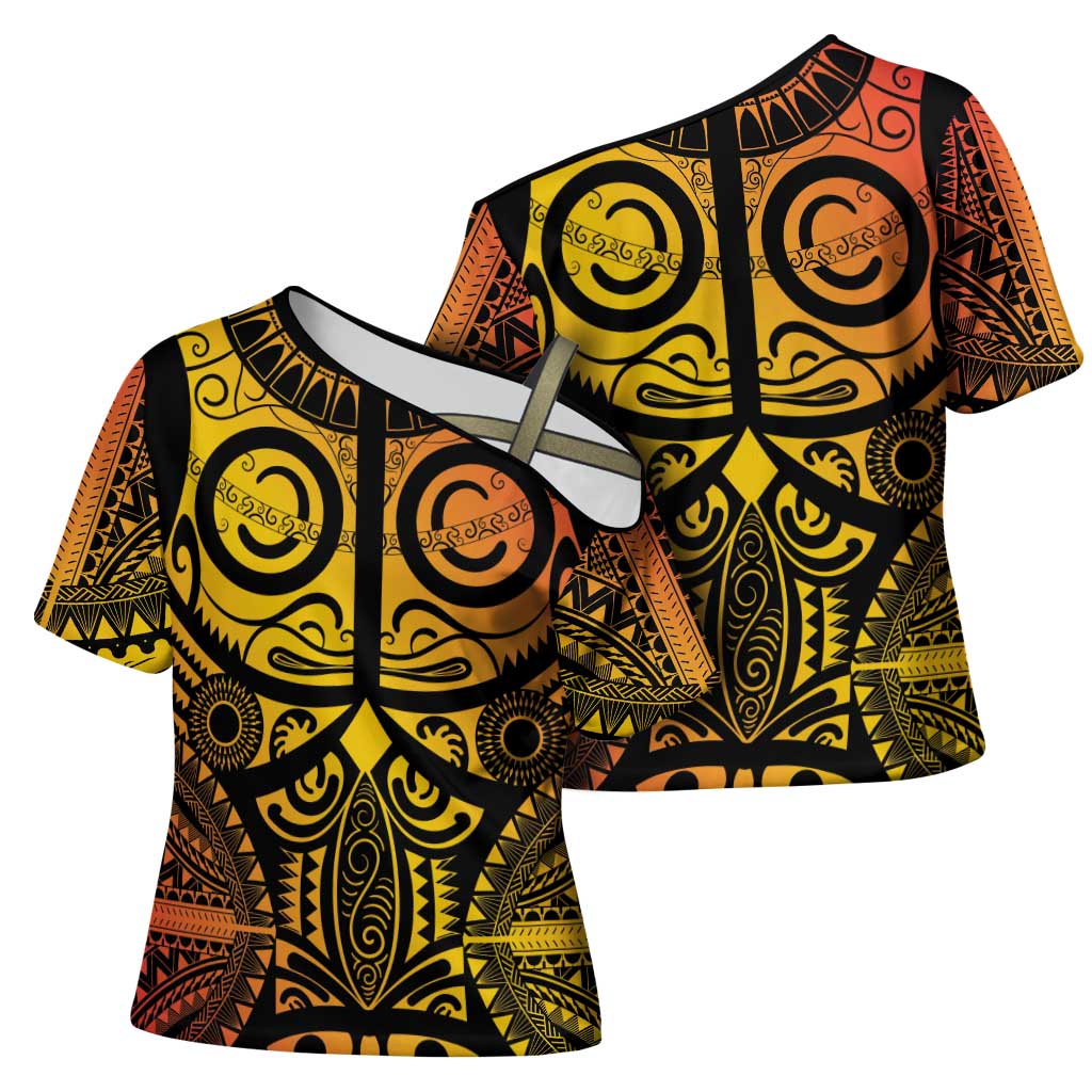Marquesas Islands Cross Shoulder Shirt Marquesan Tattoo Yellow Gradient LT14 - Polynesian Pride