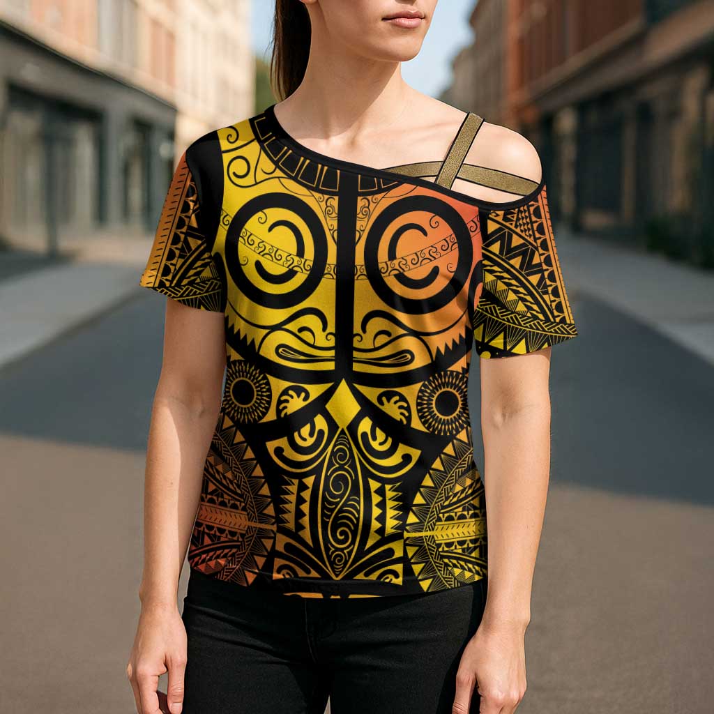 Marquesas Islands Cross Shoulder Shirt Marquesan Tattoo Yellow Gradient LT14 - Polynesian Pride