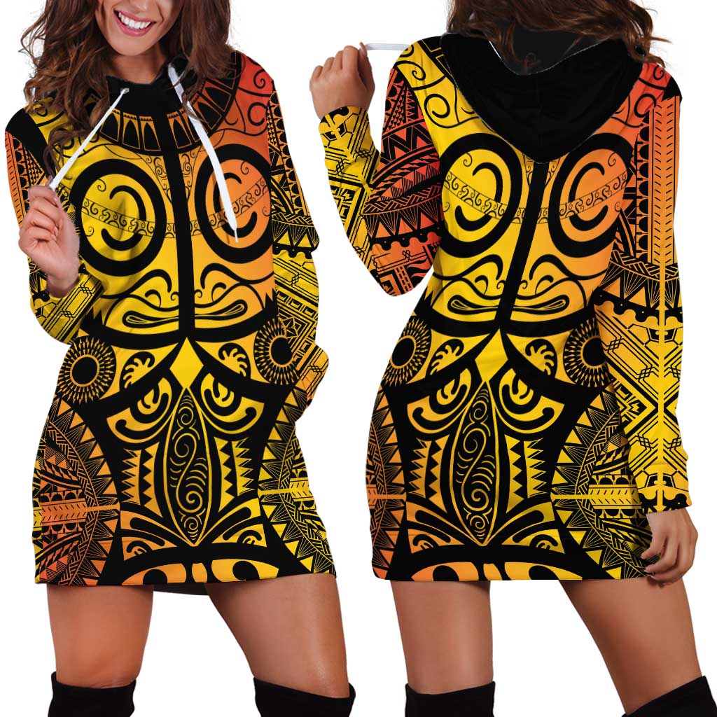 Marquesas Islands Hoodie Dress Marquesan Tattoo Yellow Gradient LT14 - Polynesian Pride