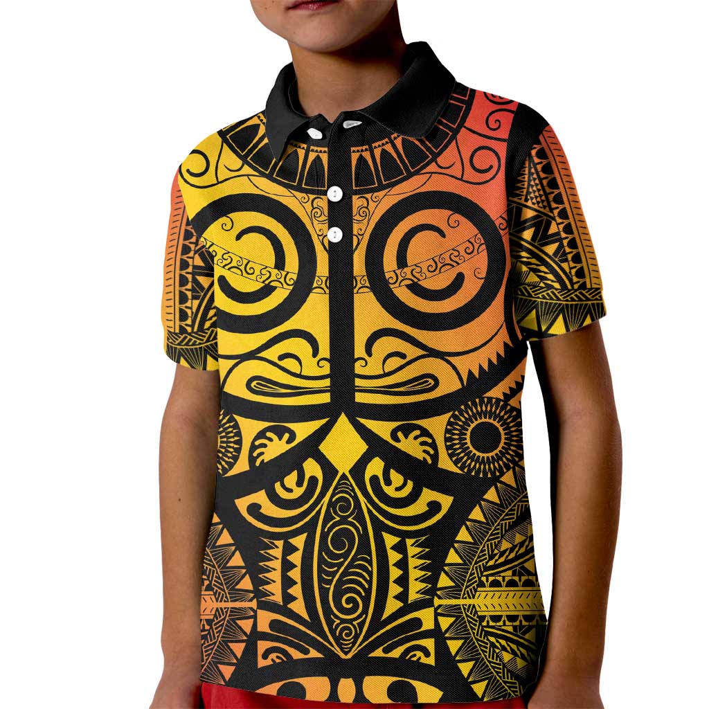 Marquesas Islands Kid Polo Shirt Marquesan Tattoo Yellow Gradient LT14 Kid Yellow - Polynesian Pride