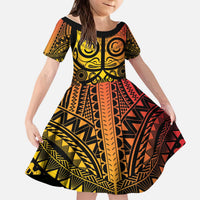 Marquesas Islands Kid Short Sleeve Dress Marquesan Tattoo Yellow Gradient LT14 KID Yellow - Polynesian Pride