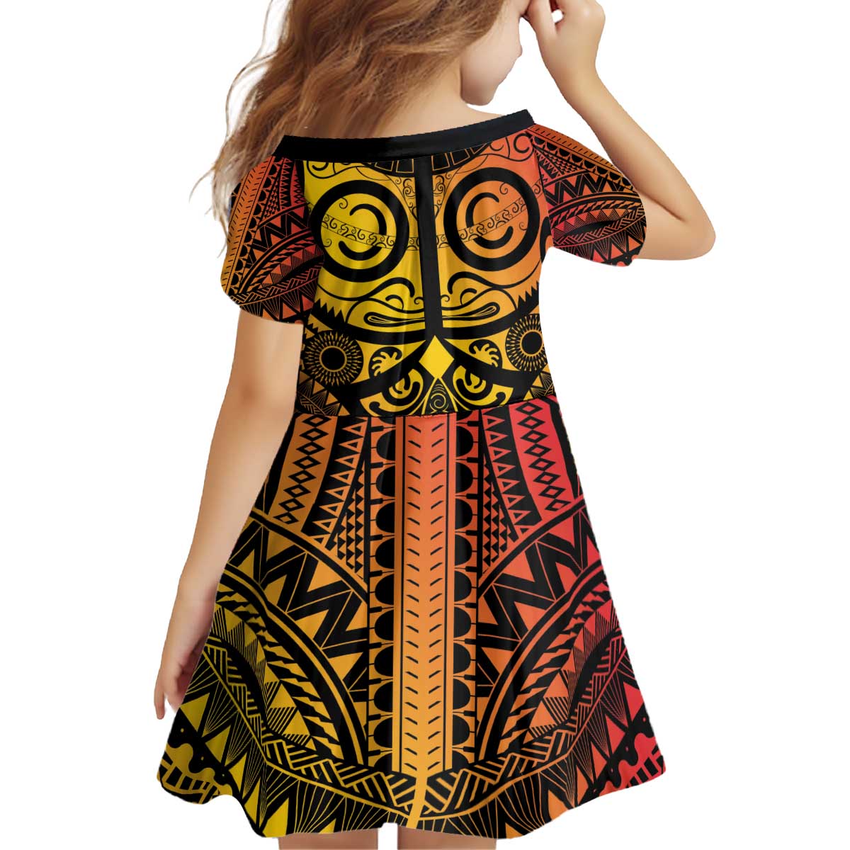 Marquesas Islands Kid Short Sleeve Dress Marquesan Tattoo Yellow Gradient LT14 - Polynesian Pride