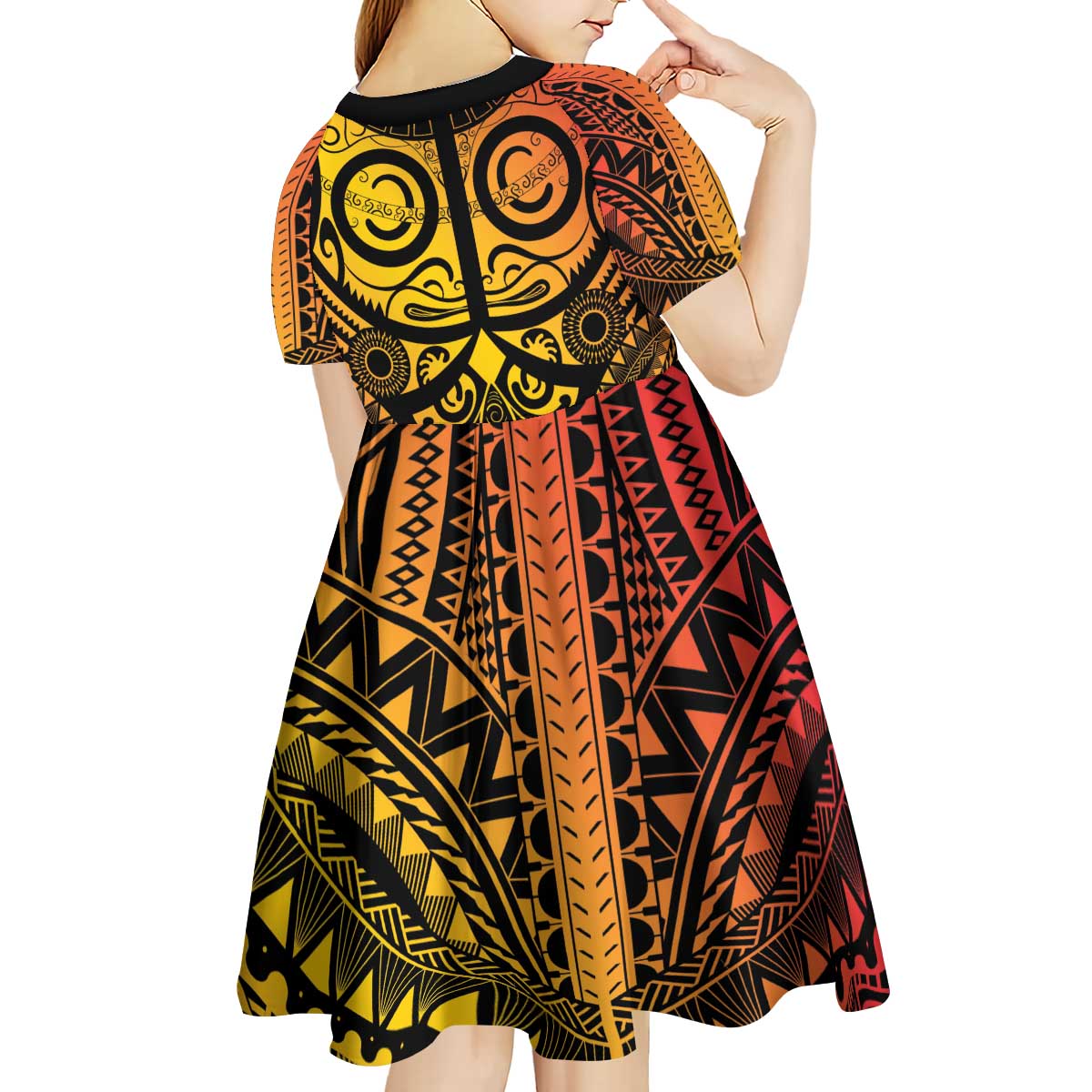 Marquesas Islands Kid Short Sleeve Dress Marquesan Tattoo Yellow Gradient LT14 - Polynesian Pride