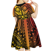 Marquesas Islands Kid Short Sleeve Dress Marquesan Tattoo Yellow Gradient LT14 - Polynesian Pride