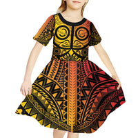 Marquesas Islands Kid Short Sleeve Dress Marquesan Tattoo Yellow Gradient LT14 - Polynesian Pride
