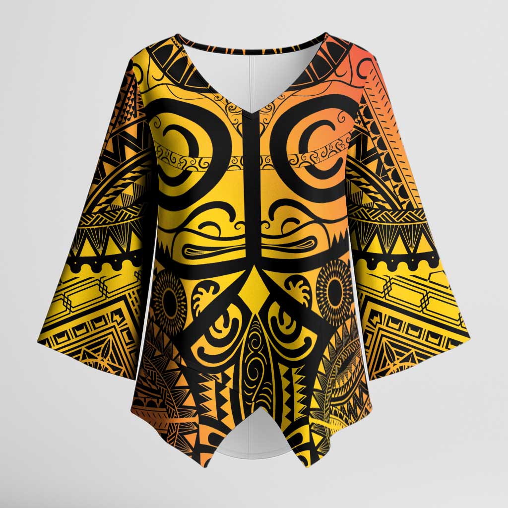 Marquesas Islands Kimono Sleeve Blouse Marquesan Tattoo Yellow Gradient LT14 Female Yellow - Polynesian Pride
