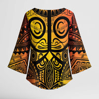 Marquesas Islands Kimono Sleeve Blouse Marquesan Tattoo Yellow Gradient LT14 - Polynesian Pride