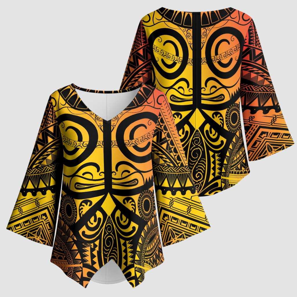 Marquesas Islands Kimono Sleeve Blouse Marquesan Tattoo Yellow Gradient LT14 - Polynesian Pride