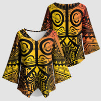 Marquesas Islands Kimono Sleeve Blouse Marquesan Tattoo Yellow Gradient LT14 - Polynesian Pride
