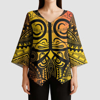 Marquesas Islands Kimono Sleeve Blouse Marquesan Tattoo Yellow Gradient LT14 - Polynesian Pride