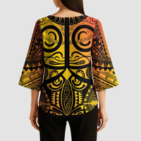 Marquesas Islands Kimono Sleeve Blouse Marquesan Tattoo Yellow Gradient LT14 - Polynesian Pride