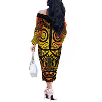Marquesas Islands Off The Shoulder Long Sleeve Dress Marquesan Tattoo Yellow Gradient LT14 - Polynesian Pride