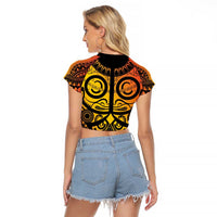 Marquesas Islands Raglan Cropped T Shirt Marquesan Tattoo Yellow Gradient LT14 - Polynesian Pride