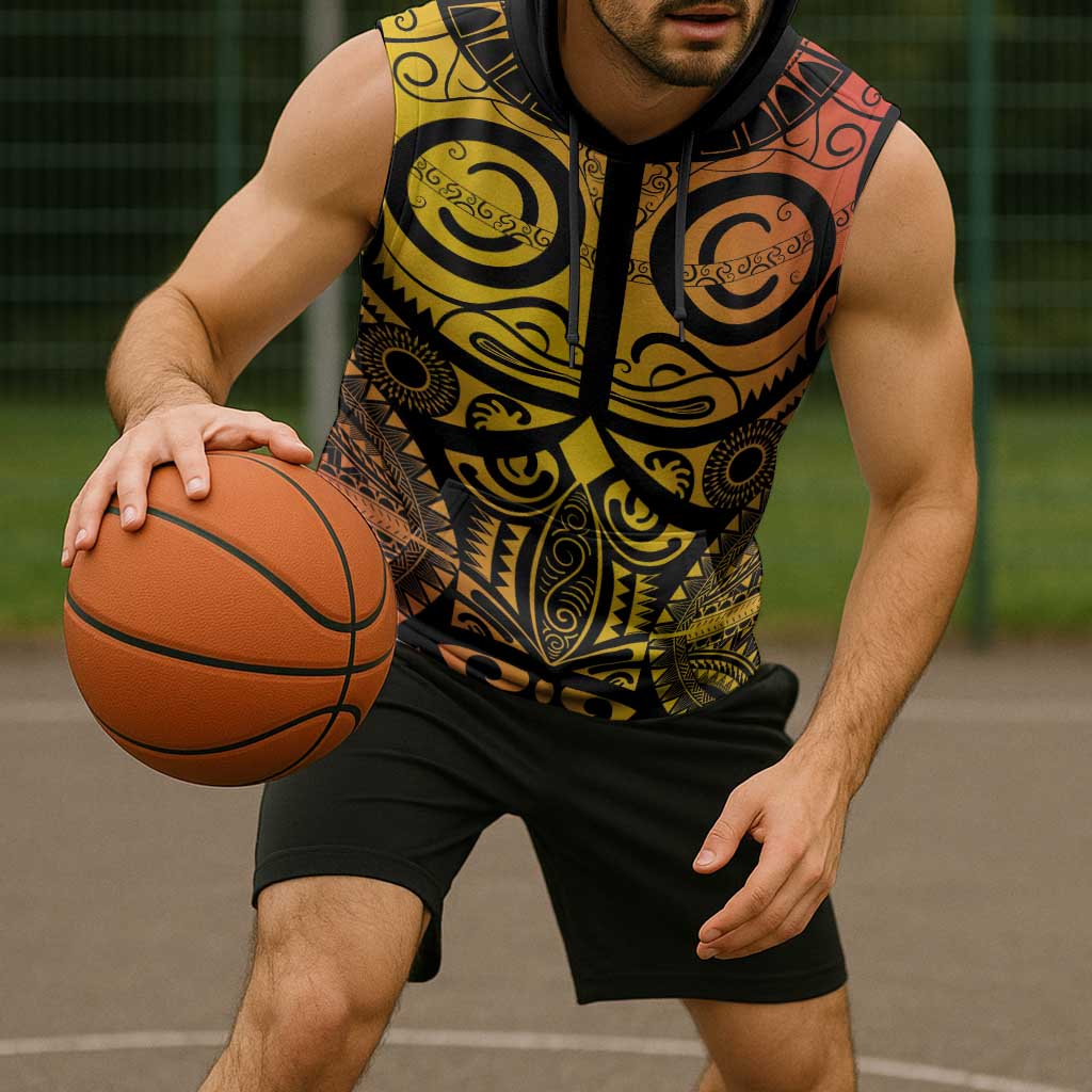 Marquesas Islands Sleeveless Hoodie Marquesan Tattoo Yellow Gradient LT14 - Polynesian Pride