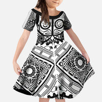 Marquesas Islands Kid Short Sleeve Dress Marquesan Tattoo Black White Color LT14 KID Black - Polynesian Pride