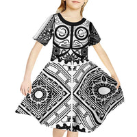 Marquesas Islands Kid Short Sleeve Dress Marquesan Tattoo Black White Color LT14 - Polynesian Pride