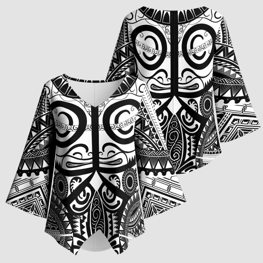 Marquesas Islands Kimono Sleeve Blouse Marquesan Tattoo Black White Color LT14 - Polynesian Pride