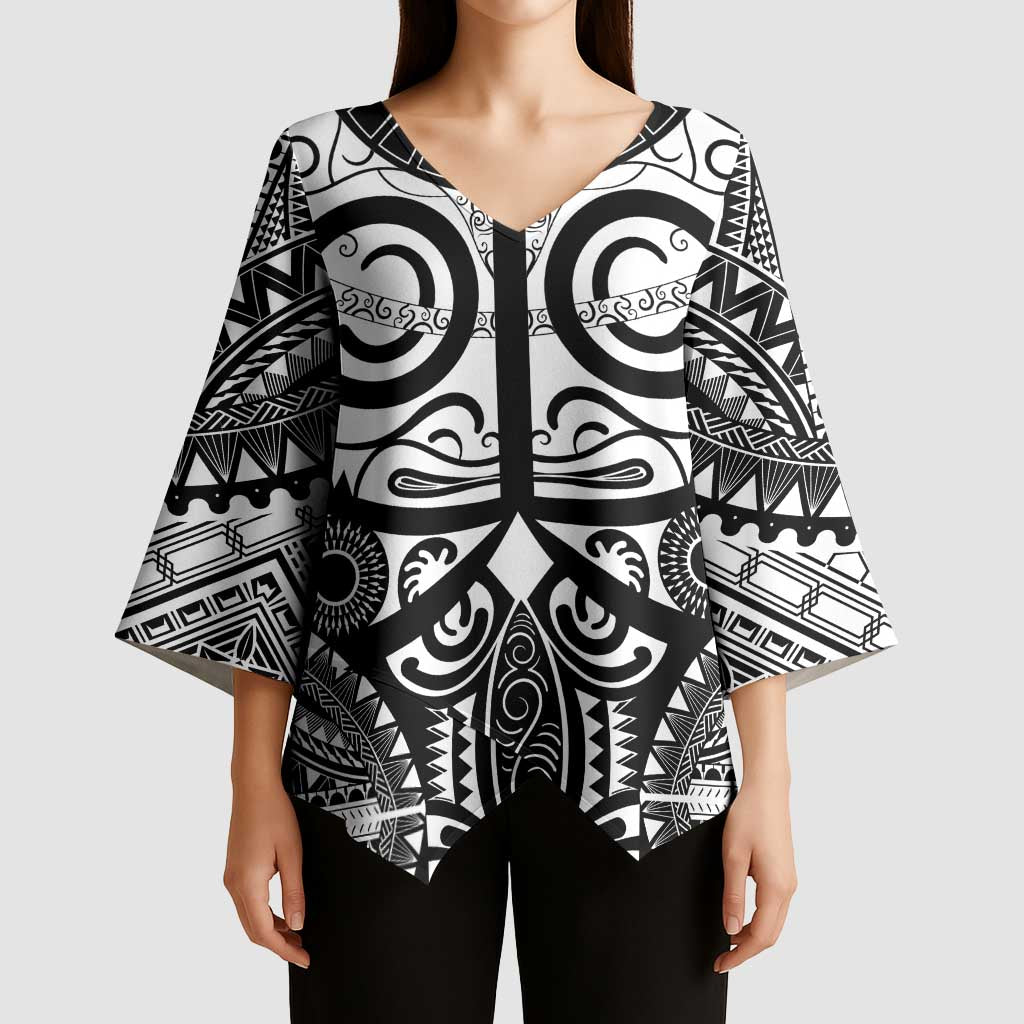 Marquesas Islands Kimono Sleeve Blouse Marquesan Tattoo Black White Color LT14 - Polynesian Pride