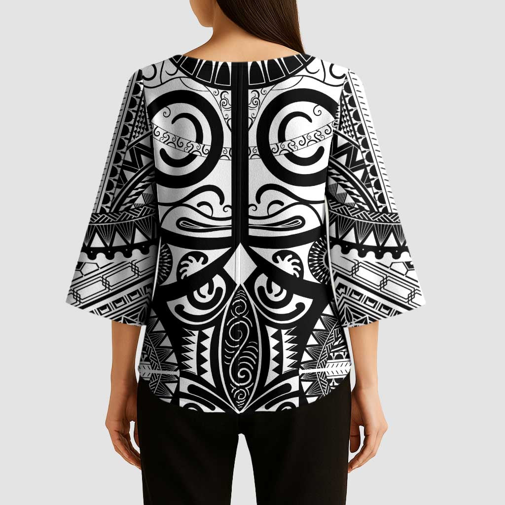 Marquesas Islands Kimono Sleeve Blouse Marquesan Tattoo Black White Color LT14 - Polynesian Pride