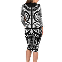 Marquesas Islands Long Sleeve Bodycon Dress Marquesan Tattoo Black White Color LT14 - Polynesian Pride