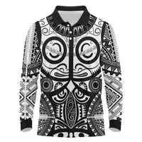 Marquesas Islands Long Sleeve Polo Shirt Marquesan Tattoo Black White Color LT14 Black - Polynesian Pride