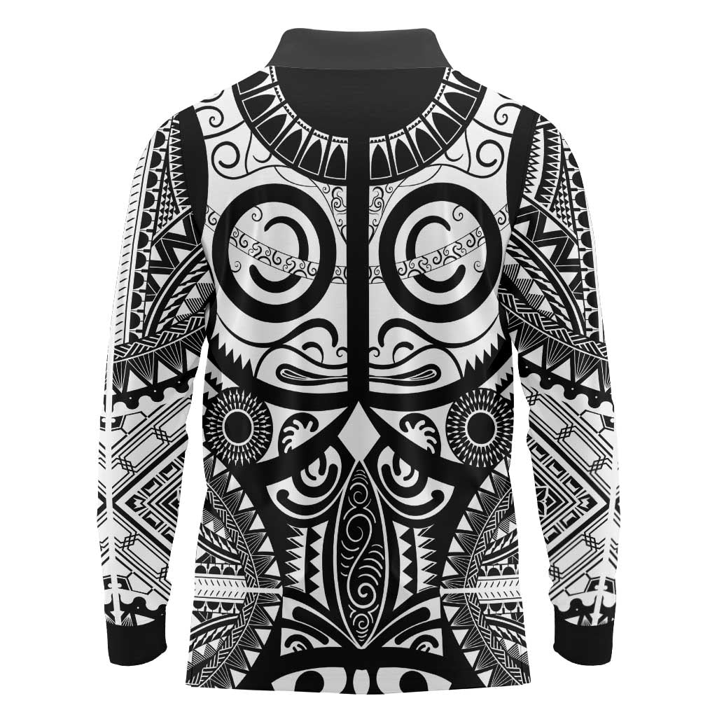 Marquesas Islands Long Sleeve Polo Shirt Marquesan Tattoo Black White Color LT14 - Polynesian Pride