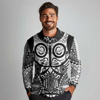 Marquesas Islands Long Sleeve Polo Shirt Marquesan Tattoo Black White Color LT14 - Polynesian Pride