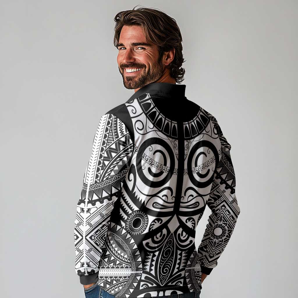 Marquesas Islands Long Sleeve Polo Shirt Marquesan Tattoo Black White Color LT14 - Polynesian Pride