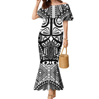 Marquesas Islands Mermaid Dress Marquesan Tattoo Black White Color LT14 Women Black - Polynesian Pride