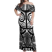 Marquesas Islands Off Shoulder Maxi Dress Marquesan Tattoo Black White Color LT14 Women Black - Polynesian Pride