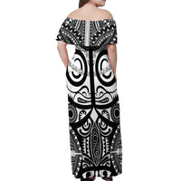 Marquesas Islands Off Shoulder Maxi Dress Marquesan Tattoo Black White Color LT14 - Polynesian Pride
