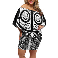 Marquesas Islands Off Shoulder Short Dress Marquesan Tattoo Black White Color LT14 Women Black - Polynesian Pride