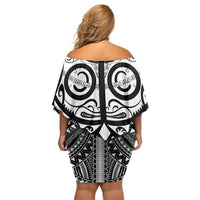 Marquesas Islands Off Shoulder Short Dress Marquesan Tattoo Black White Color LT14 - Polynesian Pride
