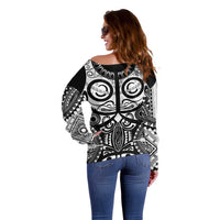 Marquesas Islands Off Shoulder Sweater Marquesan Tattoo Black White Color LT14 - Polynesian Pride