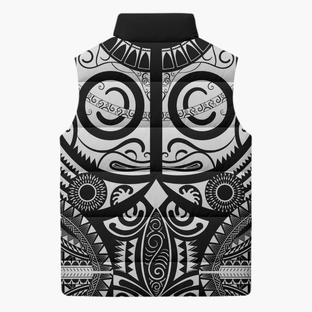 Marquesas Islands Sleeveless Puffer Jacket Marquesan Tattoo Black White Color LT14 - Polynesian Pride