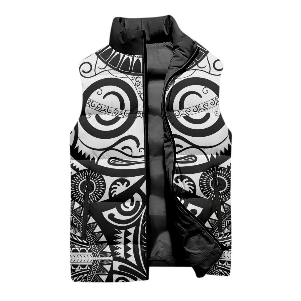 Marquesas Islands Sleeveless Puffer Jacket Marquesan Tattoo Black White Color LT14 - Polynesian Pride