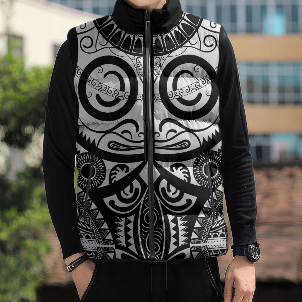 Marquesas Islands Sleeveless Puffer Jacket Marquesan Tattoo Black White Color LT14 - Polynesian Pride